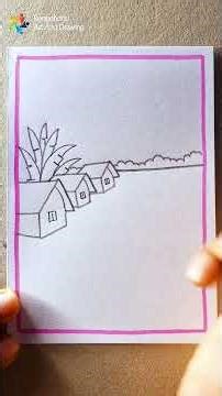 How to Draw a Simple Village Scenery for Beginners | Step-by-Step Landscape