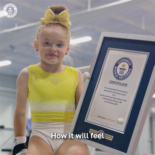 Prepare to be inspired by record-breaking gymnast Kynlee the Great 🤩 She lived up to her name by completing 18 toe-to-hand movements on the bar in just 30 seconds, earning herself a place in the #GWR2026 book 🤸‍♂️ | Guinness World Records