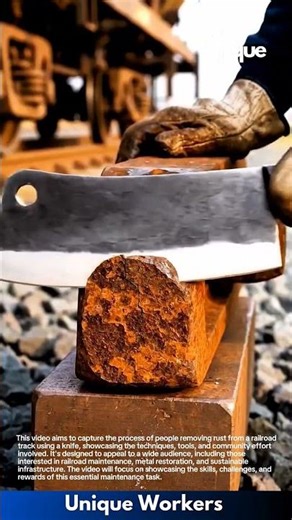 Rust removal: people removing rust from a railroad track