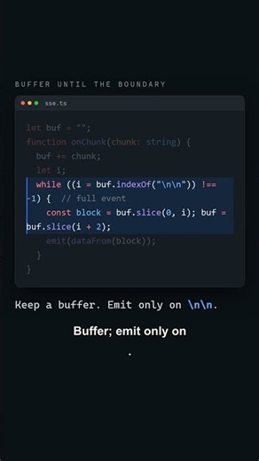 Parse SSE correctly — events split across chunks (TypeScript)