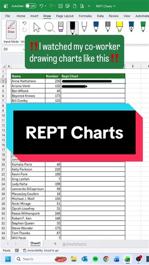 How to make REPT charts in Excel‼️ #excel #exceltips #cheatsheets #computer #education