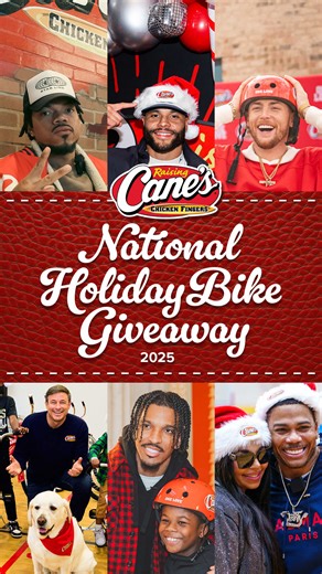 4,500 bikes to kids all over the country during our 6th annual bike giveaway! Growing up, Todd got a bike every Christmas and he’s kept the tradition rolling at Raising Cane’s. @Chance The Rapper Dak Prescott @JD5 @Bailey Zimmerman @Nelly @ASHANTI @dixie @heididamelio @Marc D'Amelio @Sarah Jane @Tee Higgins Peter Billingsley Cane III @94CamJordan @Layla Taylor @Miranda Hope @Lacey Chabert Tyler Shough Will Anderson Jr Devin Vassell Budda Baker @Flavor Flav @Malika Haqq Khadijah Haqq @Isaiah Hart