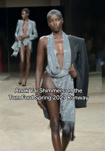Forever in awe of #AnokYai on the catwalk. Tonight at #ParisFashionWeek, the supermodel made her way down the runway in a glittering ensemble, punctuated with some suiting, at #TomFord’s spring 2027 show. See every look at the link.