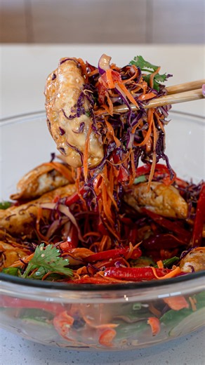 Dumpling Salad with Chili Crunch Dressing