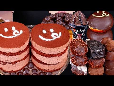 ASMR KNOTTED CHOCOLATE CAKE DUBAI CHOCOLATE DOUGHNUT ICE CREAM DESSERT MUKBANG 먹방 咀嚼音 EATING SOUNDS