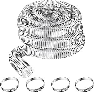 4in Dust Collection Hose Flexible Pvc Dust Collection Hose with SS Hose Clamps Clear Vacuum Hose Dust Collection Heavy Duty Pvc Dust Debris and Fume Dust Collection Systems for Woodworking