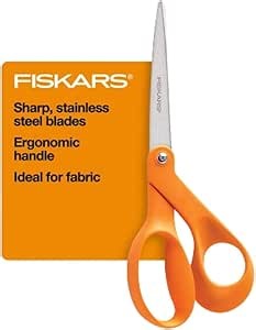Fiskars 8" Original Orange-Handled Stainless Steel Scissors, Ergonomic and Keeps Material Flat, Sharp All-Purpose Paper and Fabric Scissors for Office, Arts, and Crafts