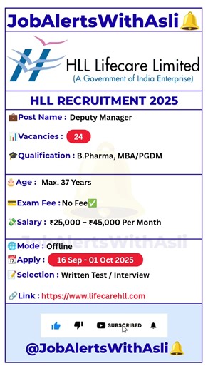 📢HLL Deputy Manager Recruitment 2025 | 24 Posts | Apply Offline | ₹45K Salary #Ep84