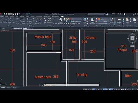 A complete three bedroom house floor plan in AutoCAD