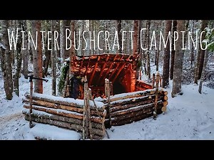 Winter Overnight Bushcraft Camping after Snow Storm | Bushcraft Table & Pot Hang | Campfire Cooking