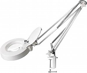 10X Magnifying Glass with Light and Clamp,Real Glass Stand Lighted Magnifier,Adjustable Stainless Steel Lamp Arm,Large LED Desk Lamp Hands Free for Crafts Hobby Reading Painting Sewing Close Work