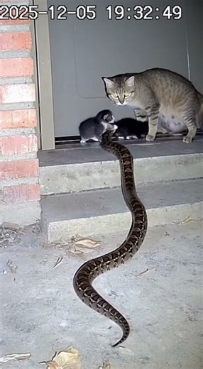 Vertical Video Hero Cat Saves Babies from Cobra