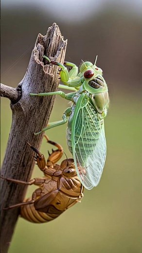 Amazing - Close-up of the fascinating and thrilling molting process of a cicada #cicada #molting