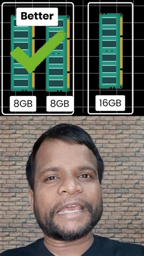 2 RAM stick of 8Gb vs 1 RAM stick of 16GB #computer #desktopram #laptopram #tech #techshorts