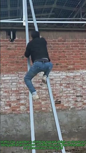 High-Rise Construction Worker Climbing to Elevated Work Position