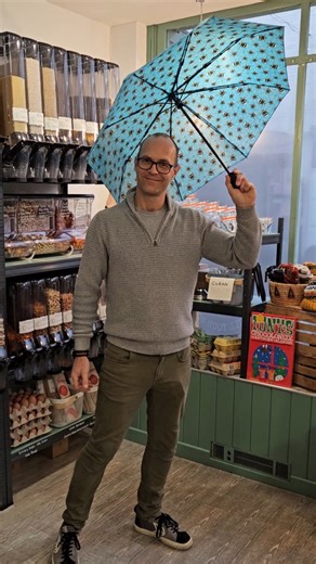 1.3K views · 33 reactions | Nick has been modelling our new Umbrellas on this rainy day. Made from 4 recycled plastic bottles, with an auto open and close button. #rain #rainyday #umberella #recycledplasticbottles | Refill Your Boots | Facebook