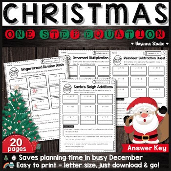 Christmas One-Step Equations Worksheets | Fun Holiday Math Practice