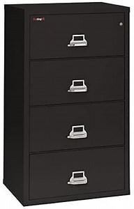 Fireking Fireproof Lateral File Cabinet (4 Drawers, Impact Resistant, Water Resistant), 31" x 22" D, Black, Made in USA