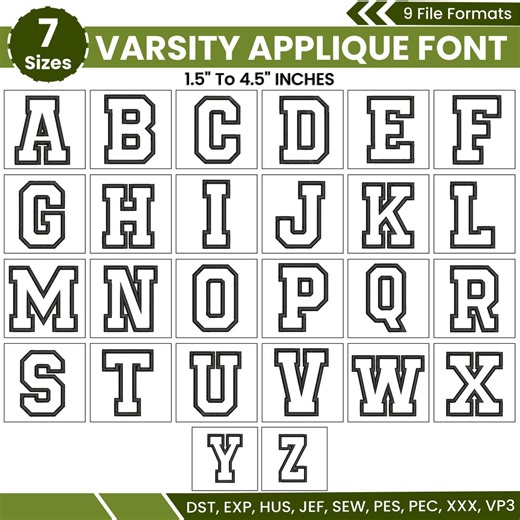 Applique Font Embroidery, Applique Alphabet Letters A-Z, Machine Embroidery Design, Embroidery Alphabet PES Font, 7 Sizes, Instant Download - Etsy UK