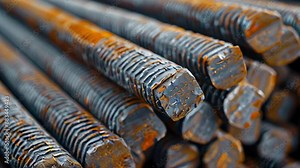 Close-Up of Rusty Reinforcement Steel Bars in Construction Site for Building and Structural Engineering Projects