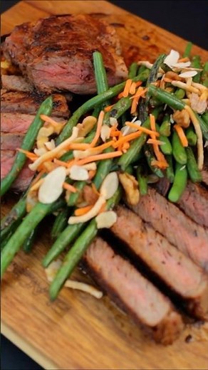 Jeremy's NY Strips paired with teriyaki string beans are the ultimate flavor combo!