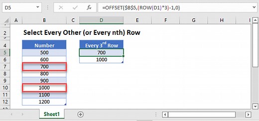 Select Every Other (or Every nth) Row - Excel & Google Sheets