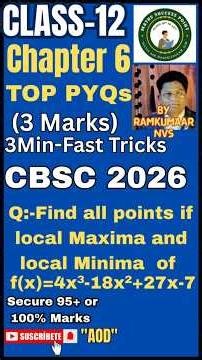 | Part-8 | Maxima&Minima Class12 | TOP PYQs in 3 Minutes | AOD Fast Revision | CBSE Board Exam 2026