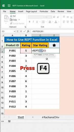 Excel REPT Function #excel #excelbasic #exceltips