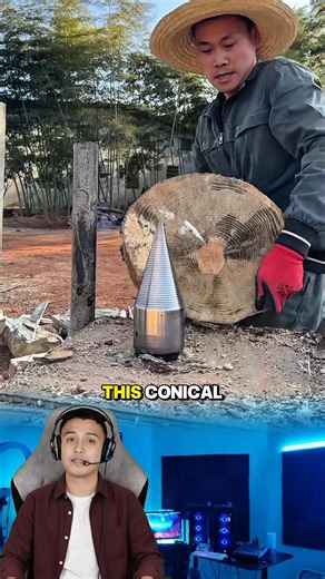 🪵 Splitting Logs with a Wood Splitter Drill Cone This video features a practical and efficient demonstration of splitting large logs using a cone-shaped wood splitter drill bit (wood splitter drill cone). A man, wearing a straw hat and work gloves, positions and holds a heavy log section onto the rapidly rotating steel cone, which is mounted on a machine. The threaded cone quickly bores into the center of the wood, forcing it to split into two smaller sections with minimal physical effort from 