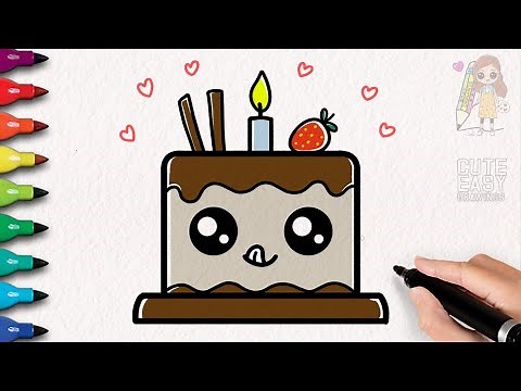 How to Draw a Simple Cute Chocolate Cake Super Easy 🥰