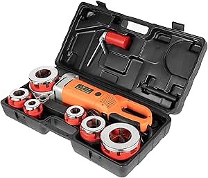 110V Electric Pipe Threader with 6 Dies 1/2"-2", Portable Pipe Treading Machine with All-copper Motor, Hand-held Pipe Treading Kit with Carrying Case for Galvanized pipe, Iron & Steel Pipes, 2300W