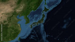 Zoom from Earth to Japan. (with Provinces) World map animation with highlighted borders of countries. Images from NASA Stock Video