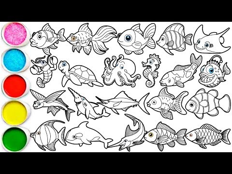 Draw 21 Amazing Sea Animals in Minutes - Gray Fish, Goldfish, Pacu Fish, Butterflyfish & others