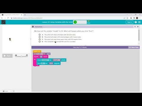 L24-1 |Code.org | Express-2021 | Lesson 24: Using Variables with the Artist | level 1