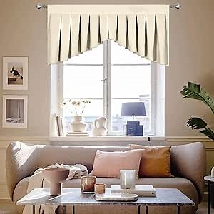 Valances for Windows Beige Window Valance for Living Room Rod Pocket Blackout Valance for Kitchen，Pack of 1 （Beige 39" W x 20" L）
