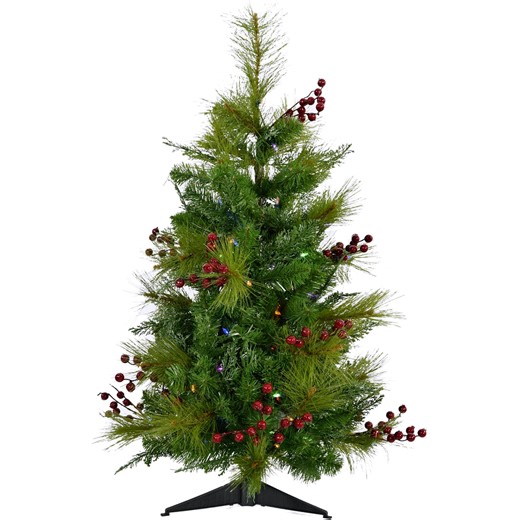 Fraser Hill Farm 2 ft Newberry Pine Artificial Tree with Battery-Operated Multi-Colored LED String Lights, FFNP028-6GRB