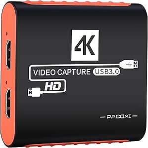 4K Capture Card with USB3.0 1080P 60FPS HDMI Video Cam Link for DSLR, Gaming Capture Card for Nintendo Switch/PS5/PS4/Xbox for OBS Twitch Live Streaming and Recording