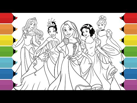 Coloring Disney Princess Coloring Page | Rapunzel, Tiana, Snow White, Aurora & Cinderella