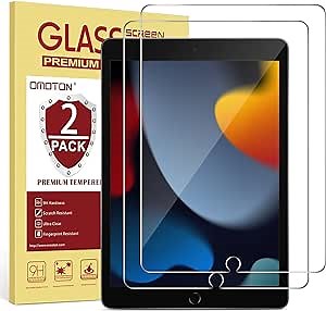 OMOTON [2 Pack] Screen Protector Compatible with iPad 9th 8th 7th Generation (10.2 Inch, iPad 9/8/7, 2021&2020&2019) Tempered Glass/Apple Pencil Compatible