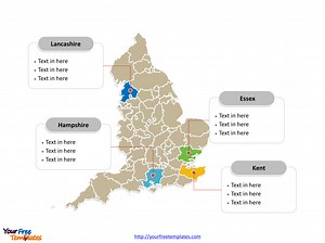 Free England Map with 9 Regions - Free PowerPoint Template