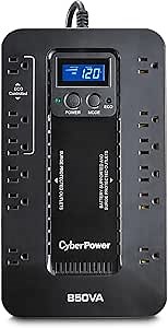 CyberPower EC850LCD Ecologic UPS Battery Backup and Surge Protector, 850VA/510W, 12 Outlets, ECO Mode, Compact, UL Certified
