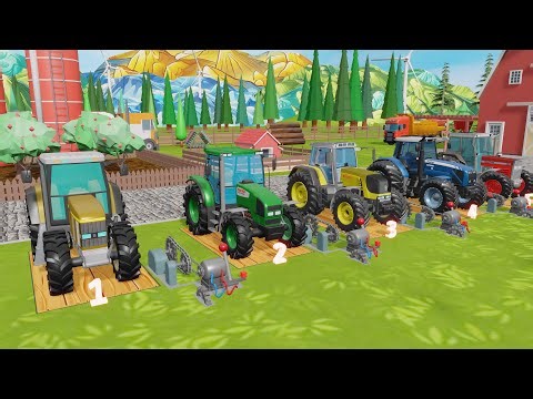Colorful Garages with Tractors and Construction & Changing Colors | Farming Machines in Action