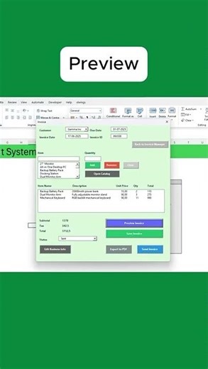 Excel Invoice Management System – Add, Search, Send