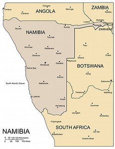 Namibia Map for PowerPoint, Major Cities and Capital - Clip Art Maps