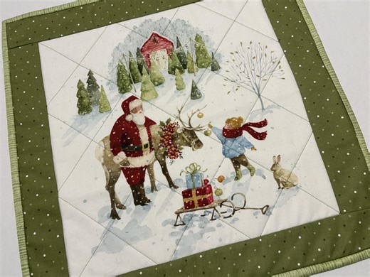 Quilted Christmas Table Runner, Santa's Tree Farm, Reindeer Ride (18 1/2" Square) - Etsy