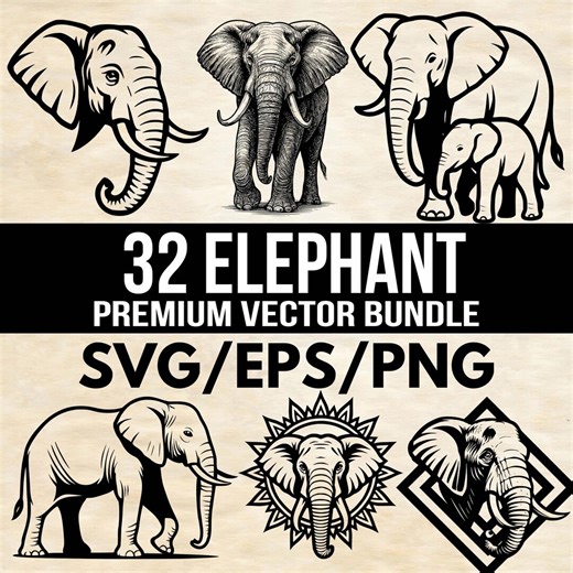 32 Elephant SVG & PNG Bundle | Black and White Jungle Clipart | Wildlife Silhouette Digital Download | African Animal Cut Files for Cricut - Etsy