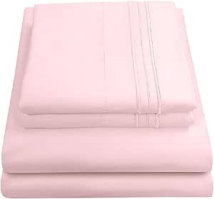 1800 Thread Count Sheet Set – Soft Egyptian Quality Brushed Microfiber Sheets – Luxury Bedding Set with Flat Sheet, Fitted Sheet, Pillow Cases, King, Pale Pink, Sheet Set