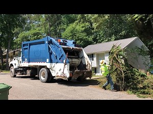 Rear Loader Vs Bulk Yard Waste- Blue Waste Management Garbage Truck