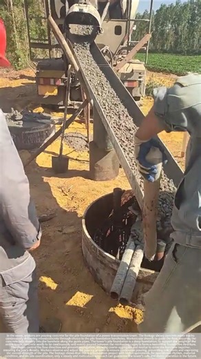 This is how power tower foundations are constructed: Concrete is poured steadily into the foundation
