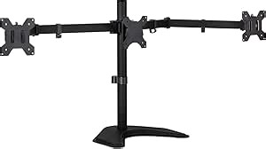 Mount-It! Triple Monitor Stand | 3 Monitor Stand Fits 19 20 21 22 23 24 Inch Computer Screens | Free Standing Base | Three Heavy Duty Full Motion Adjustable Arms | VESA Compatible